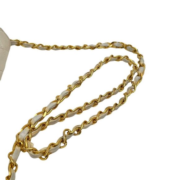 Authentic CHANEL Classic Single Flap Bag Quilted Matelasse Lambskin White Purse - Picture 10 of 15